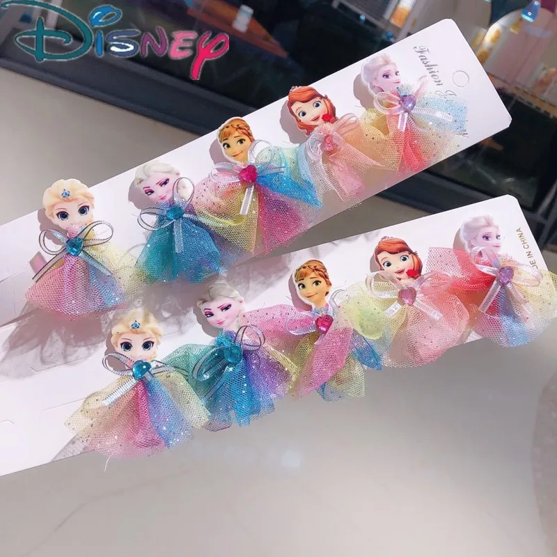 Anime Figure 2 Pieces/Random Disney Frozen Children\'s Hairpin Cute Cartoon Elsa Princess Girls Hair Ring Headdress Jewelry Gifts