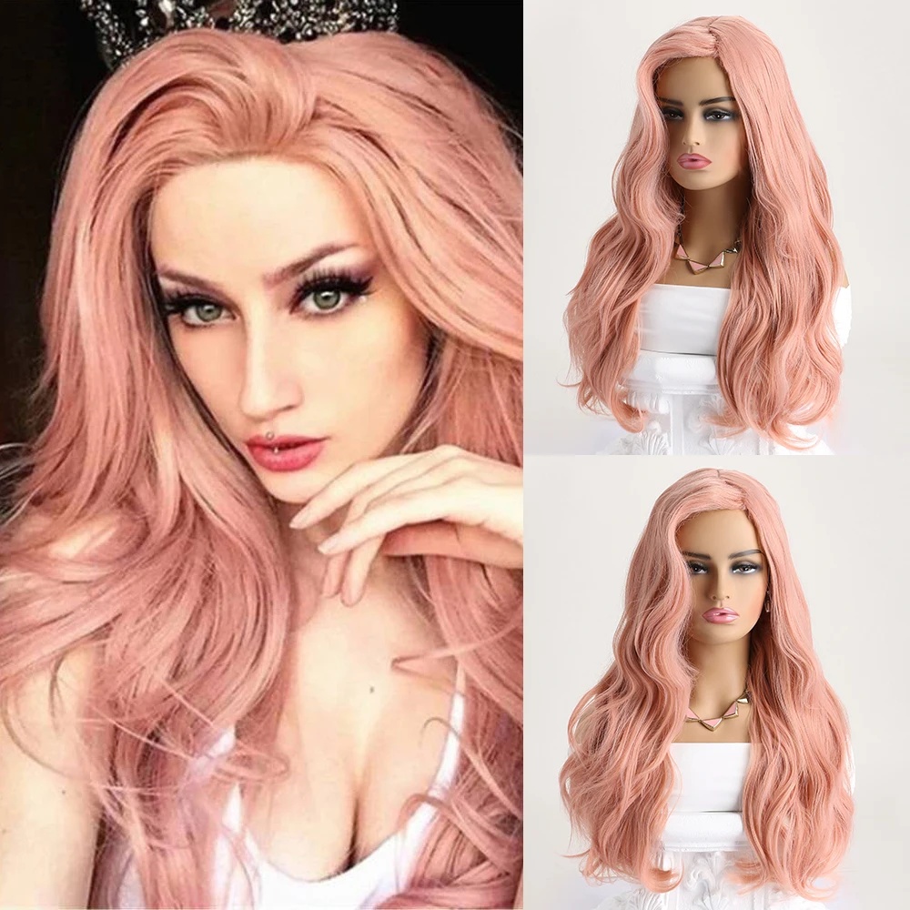 26 Inch Synthetic Black Brown Long Wig For Women Natural Wave Wigs With Bangs  For Daily Halloween