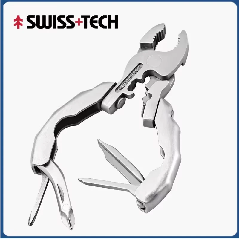 SWISS TECH 9 IN 1 Mini Multifunctional Pliers Pocket EDC Multitool Keychain Screwdriver Outdoor Hiking Gear Small Bottle Opener