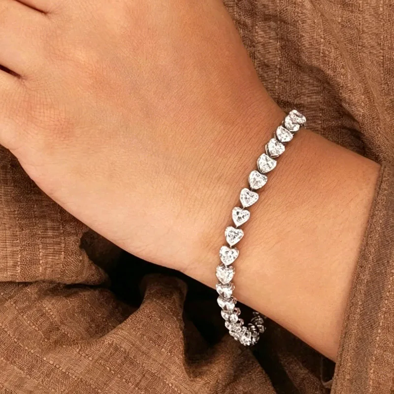 0,5 Karat pro Herzschliff-Labordiamant DEF VS-VVS Tennisarmband aus massivem Platin 950 – Luxuriöses Hochzeits-Feinschmuckgeschenk für Damen – Detail 9