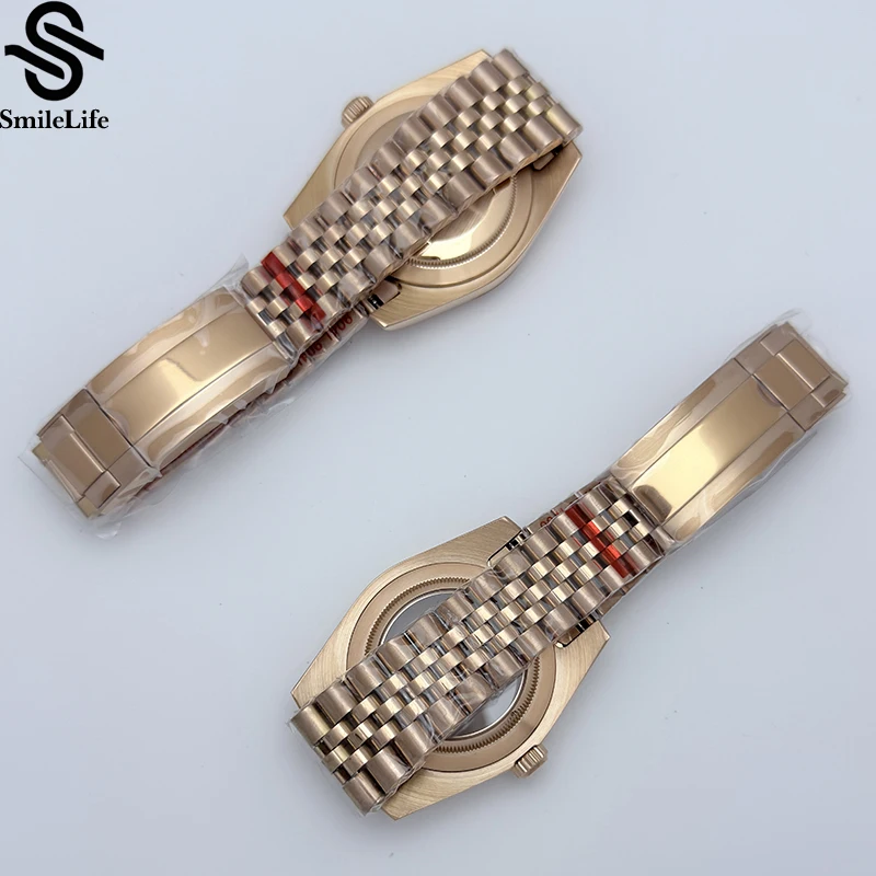 Smilelife 36mm/39mm caixa de relógio ouro rosa pulseira jubileu para seiko nh35 nh36 nh38/34 miyota 8215 movimento 28.5mm dial