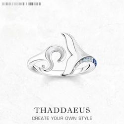 Ring Tail Fin And Wave With Blue Stones Brand New Trendy Fine Jewelry Solid 925 Strerling Silver Lucky Gift For Women