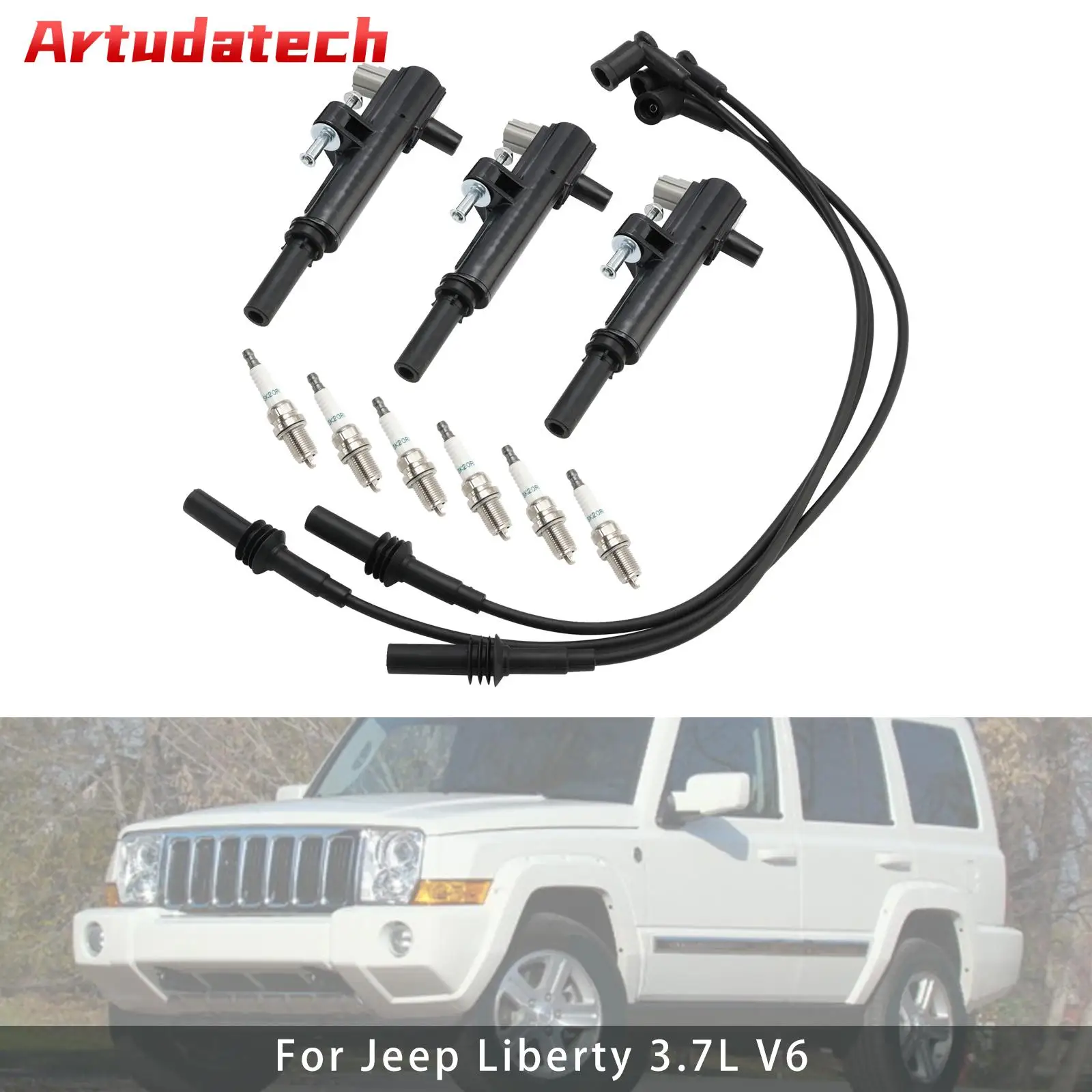 

Artudatech 3x катушка зажигания + 6x свеча зажигания + 3x провод UF640 для Jeep Liberty 3.7L V6, автомобильные аксессуары