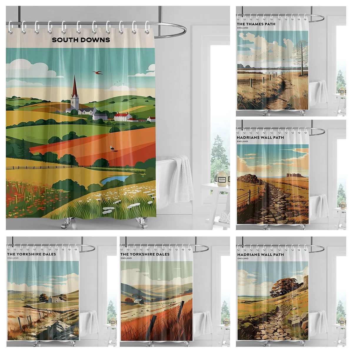 Vintage Landscape Shower Curtain Waterproof Mildew Resistant Fabric Home Hotel Bathroom Decorative Shower Curtain 200x180cm