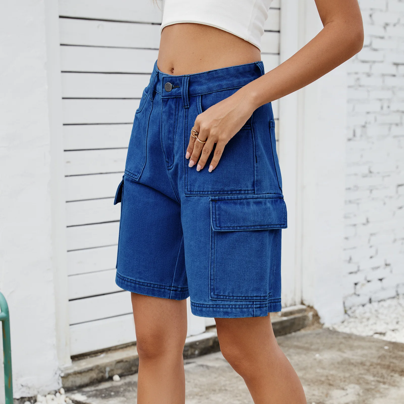 European and American street hipster washing tooling denim five-point pants shorts women