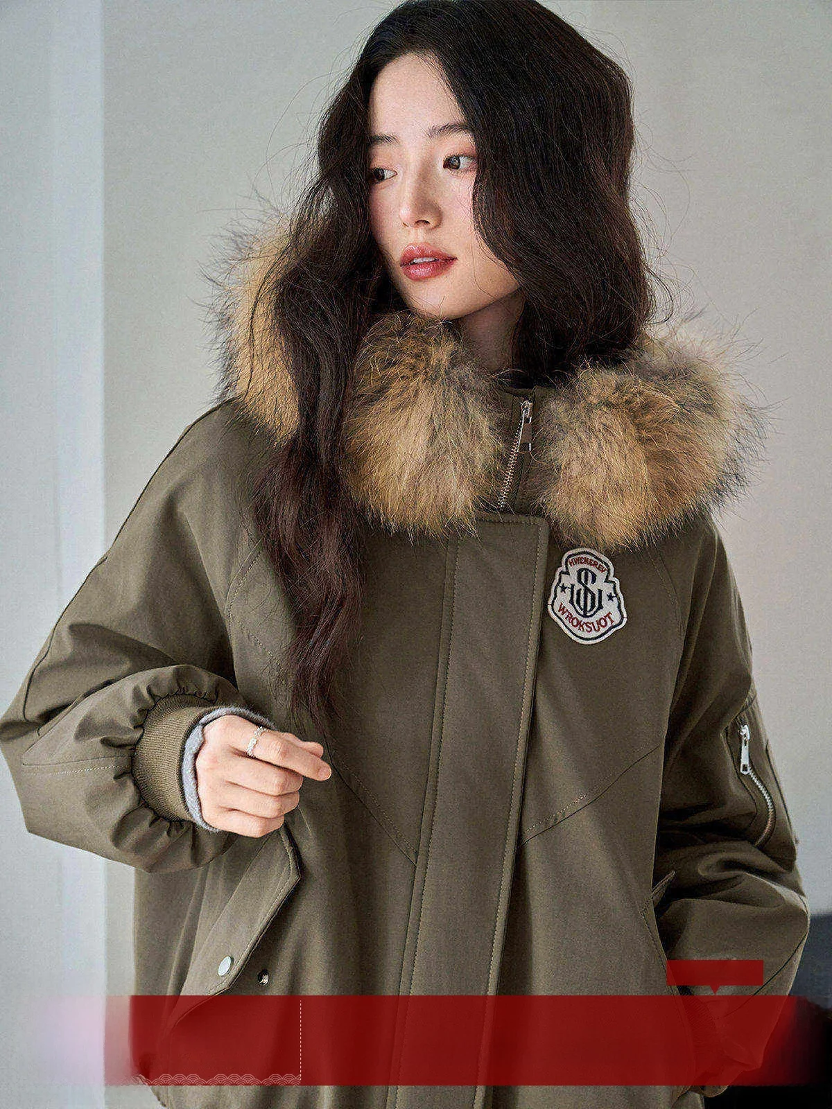 

MoZa Green 90 White Duck down Hooded Puffer Jacket Women's Winter Thickened Warm Loose Workwear Coat Zipper Closure Long Sleeve