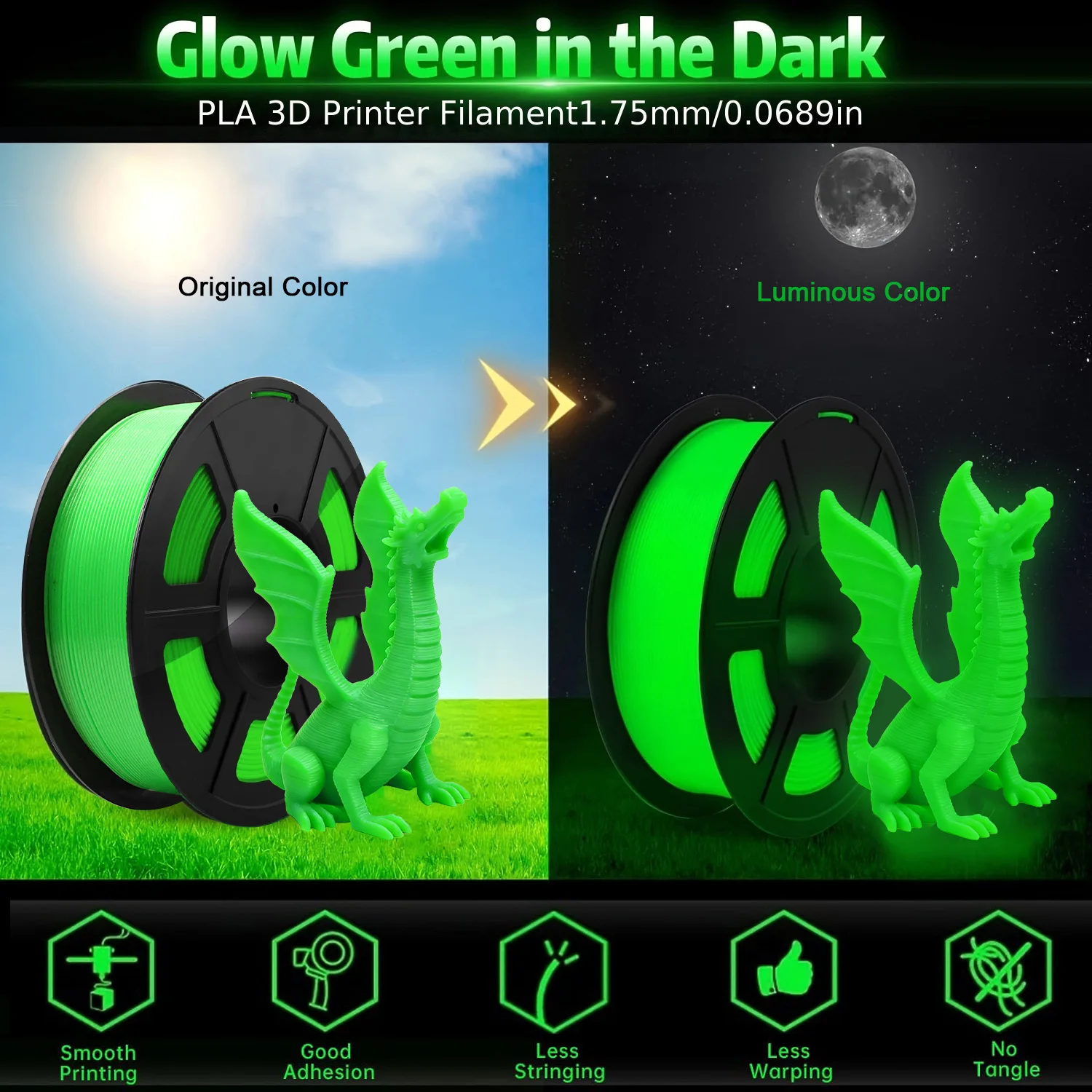 DIY Christmas Gift, 1.75mm PLA Luminous 3D Printer Filament, 200g(0.44L)Spool, Glow in the Dark, for Most FDM Printers gallery 3