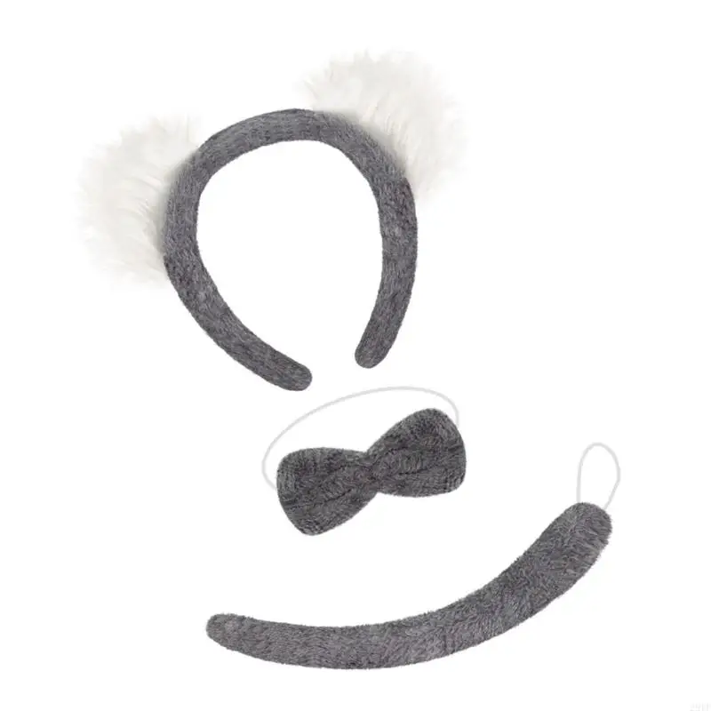 2025 New 3Pcs Koala Costume Accessories Set,Koala Ears Headbands Koala Tail Bowtie Set for Halloween Dressing Up Party Cosplay