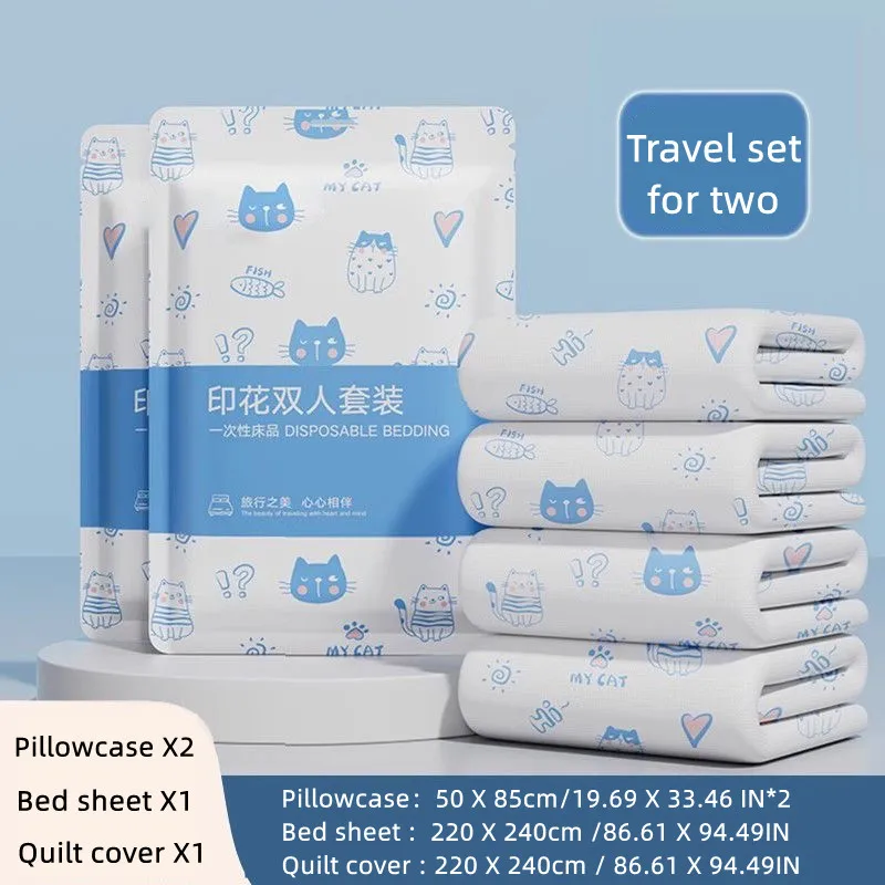 

4pcs SET Disposable Bed Sheet Set Disposable sheets, pillowcases, hotel travel, four-piece set of disposable bedding for two peo