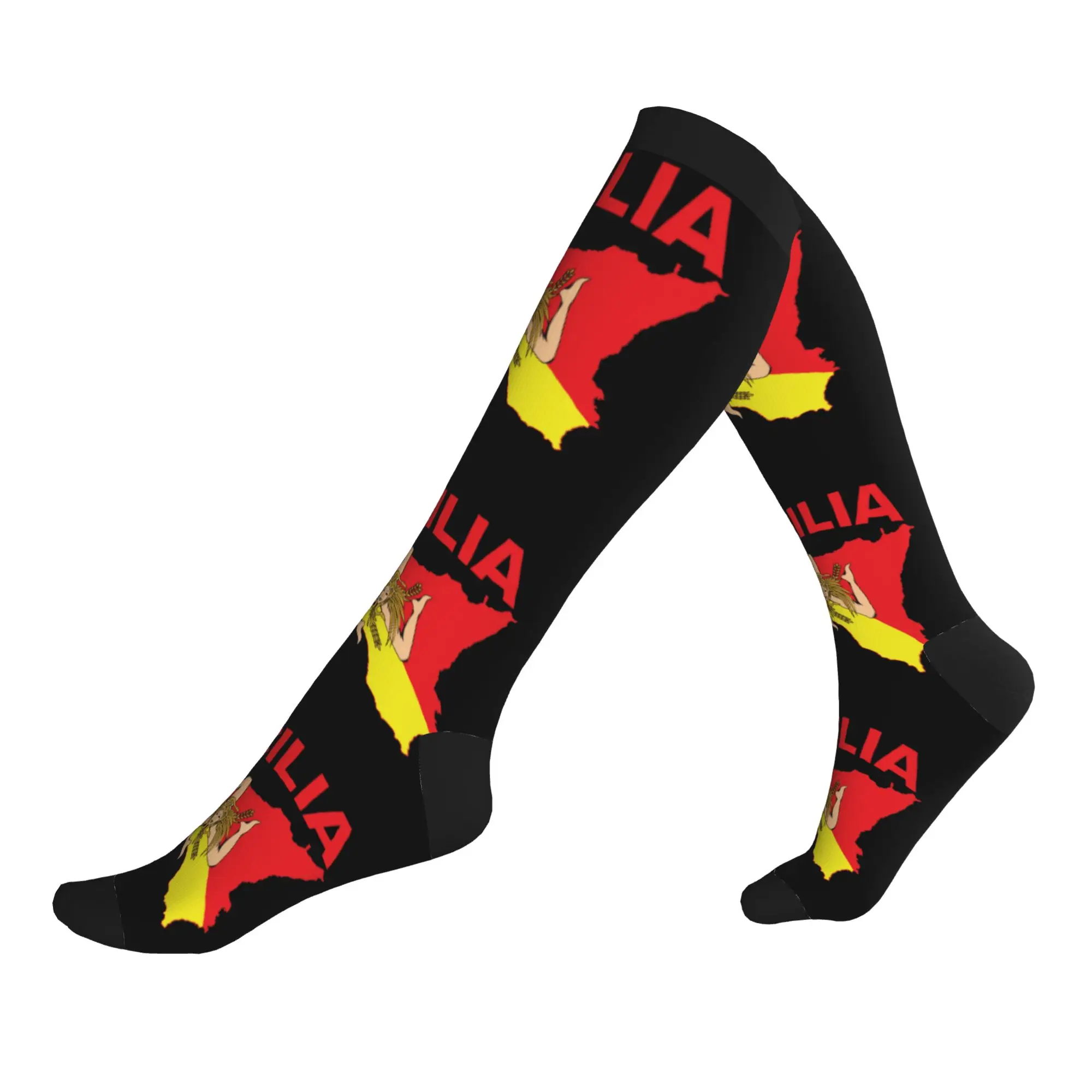 

Map of Sicily Trinacria Mens Sports Compression Socks Unisex Fashion 3D Print Sicilian Pride Dress Socks