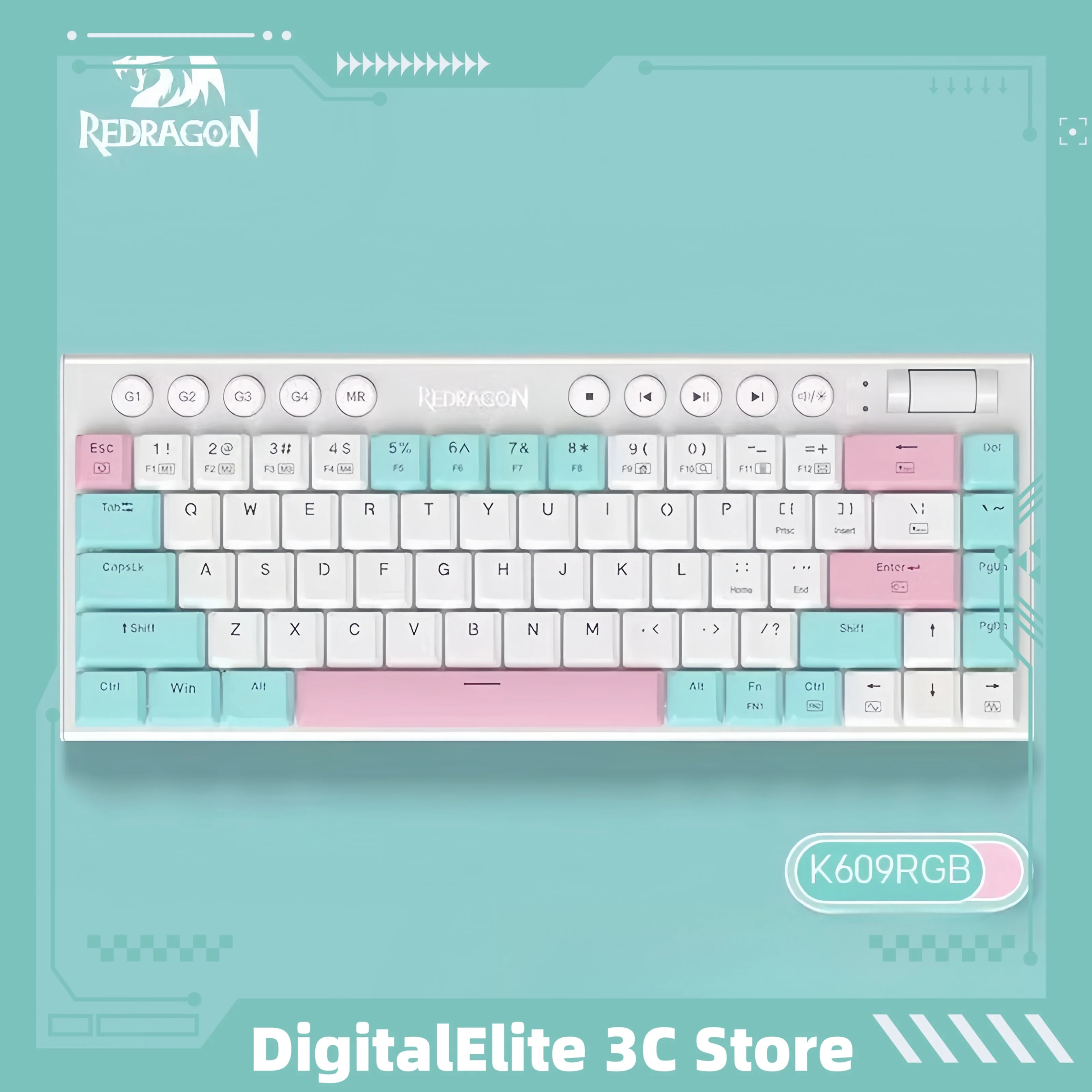 teclado mecanico com fio sem fio thri modos abs misto pbt cor dupla injecao teclas moldadas eixo personalizado redragon k609 01