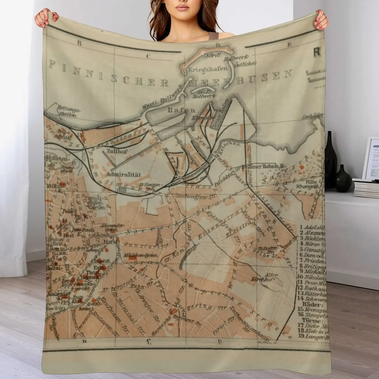 

Vintage Tallinn Estonia Map (1914) Throw Blanket valentine gift ideas Soft Big Travel Stuffeds Blankets