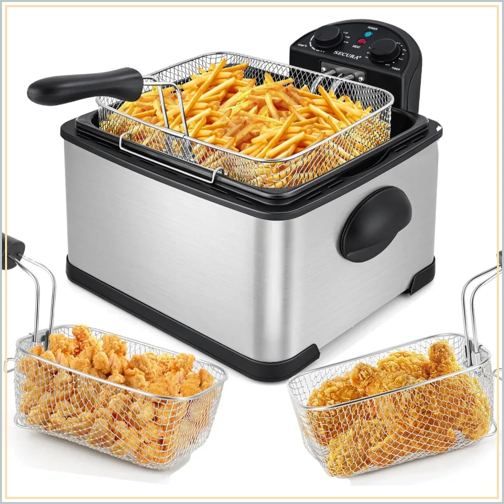 

4L Stainless Steel Electric Deep Fryer, 1700W with Timer, 3 Baskets & Odor Filter, Silver