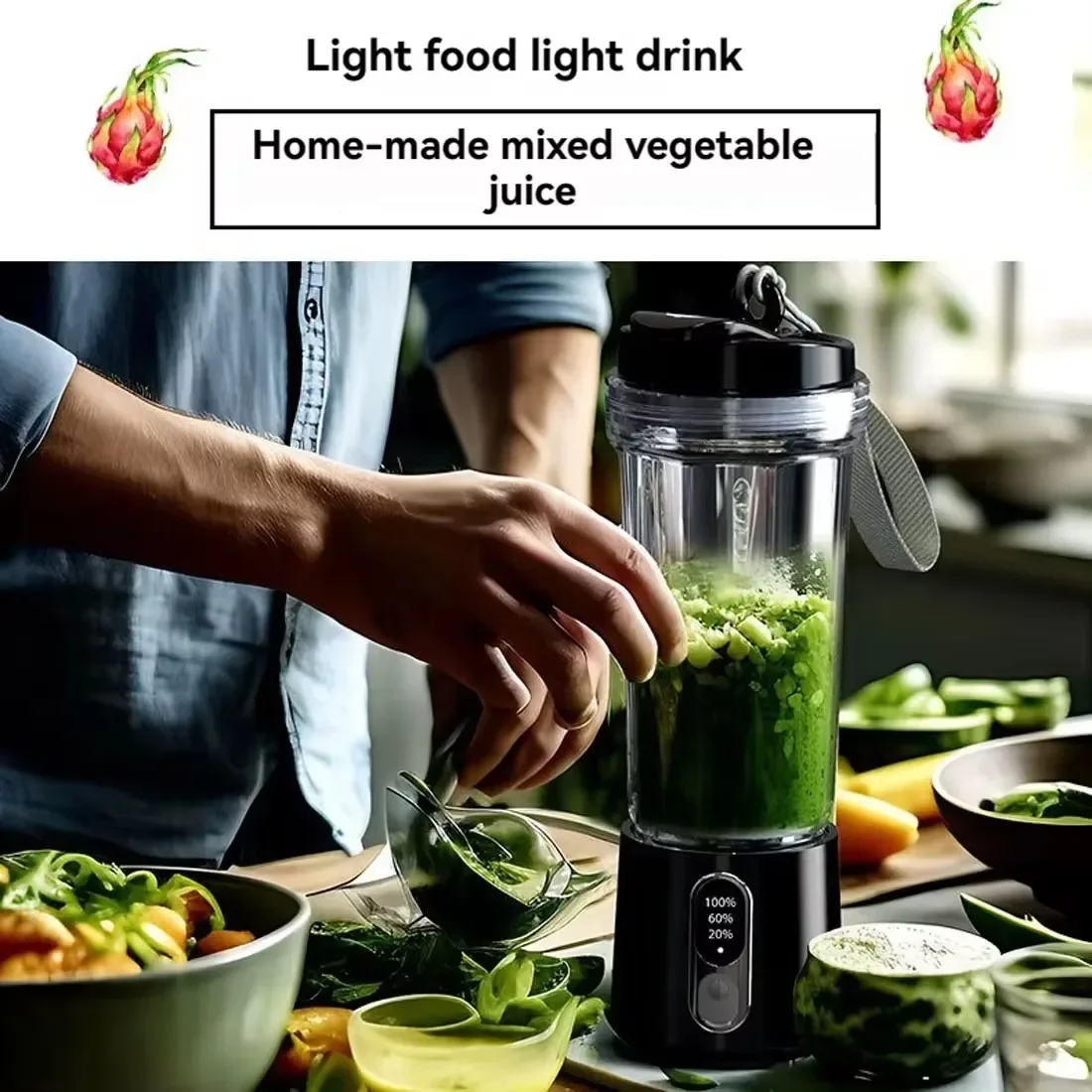 Portable Blender Electric Fruit Juicer Food Mixer Bottle for Shakes Smoothies 4000mAh Cyclone Blade USB Rechargeable Juice Maker