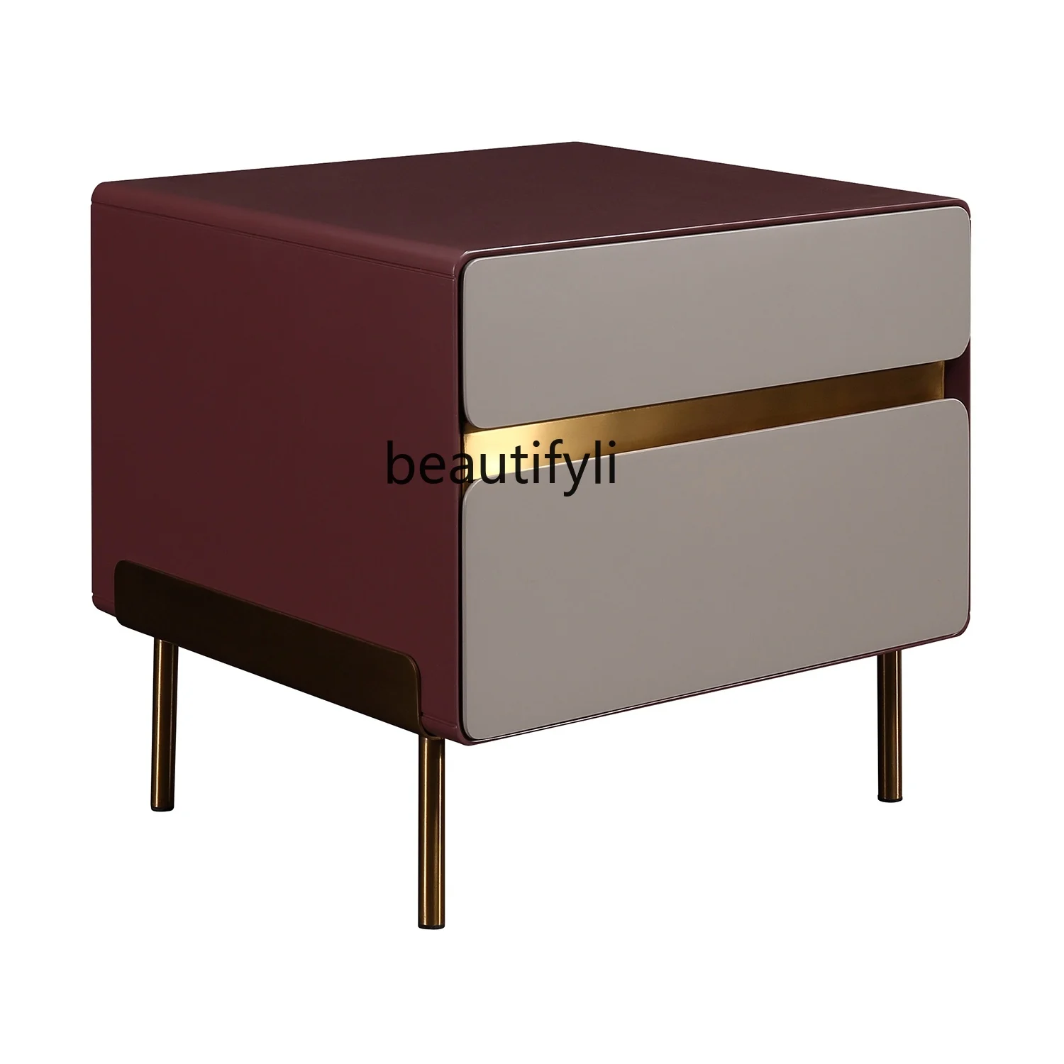 

Italian-Style Light Luxury Paint Bedside Table Modern Minimalist Gold-Plated Bedroom Bedside Cabinet