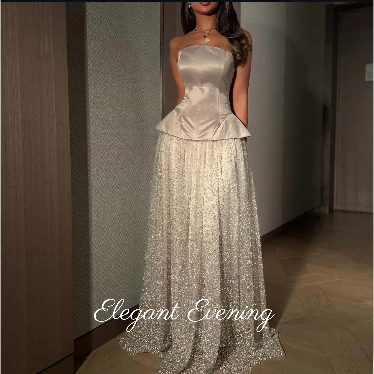 

Strapless Evening Dress A-line Prom Gown Classic Luxury Customized Dress Formal Wedding Dress вечернее платье