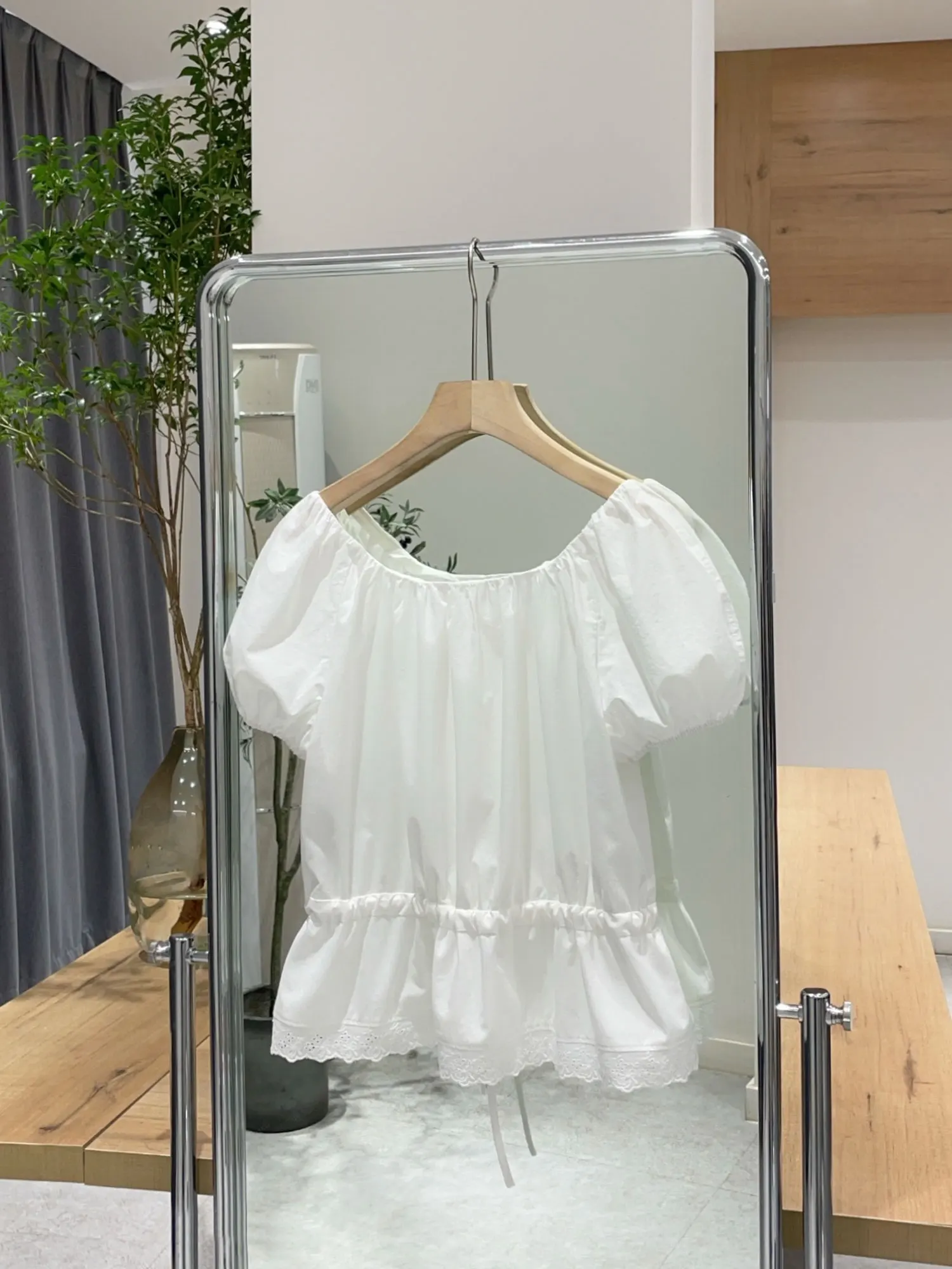 

Nok Xiaola Authentic 2025 Spring New Brand RA Lace Dstring Bubble Sve irt French Sle Cotton Pure Breathable