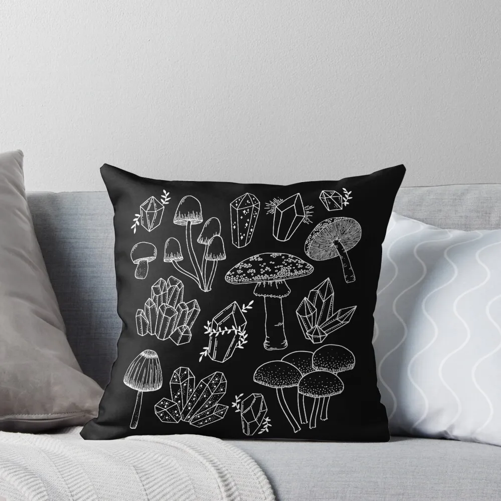 

Mushroom Fungi Crystals: Cottagecore Goth Witchy Mycology, Vintage Grunge Fairycore, Magic Psychedelic Woods Throw Pillow