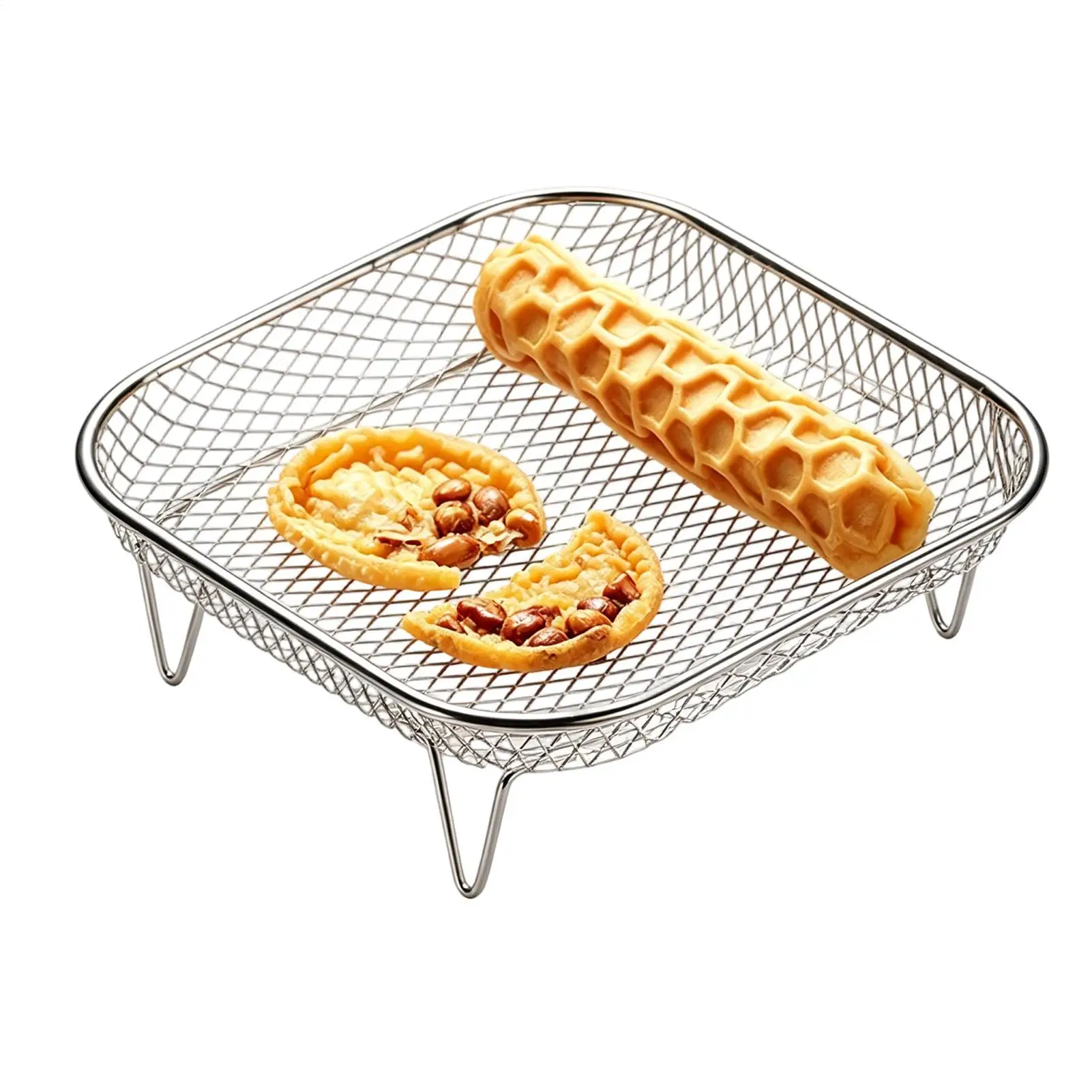 Air Fryer Grill Rack Square Stackable Food Grade Stainless Steel Dehydrator Rack Oil Draining Grill For Oven Microwave Steamer