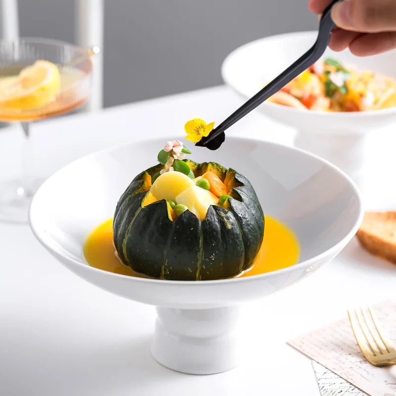 Small dish plate commercial creative features ceramic high-end restaurant home white tableware saucer tall tea tray