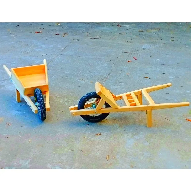 Children's wooden carts, unicycles, large wheelbarrows