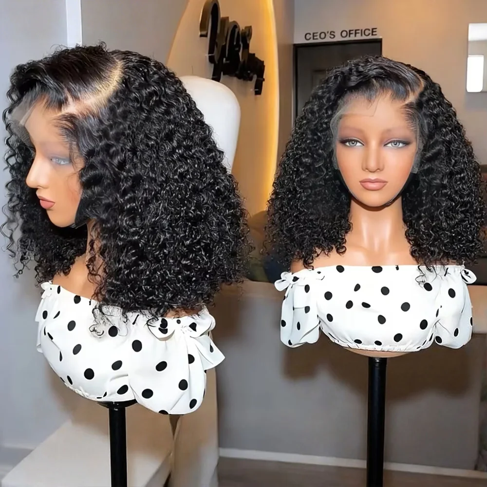 Perruque en cheveux humains Deep Wave Lace Front, coupe courte Bob, sans colle, densité 250%, bouclée et rebondissante, avec dentelle frontale HD 13x6 13x4, effet mouillé et ondulé, style Jerry Curly birman, pour femmes noires