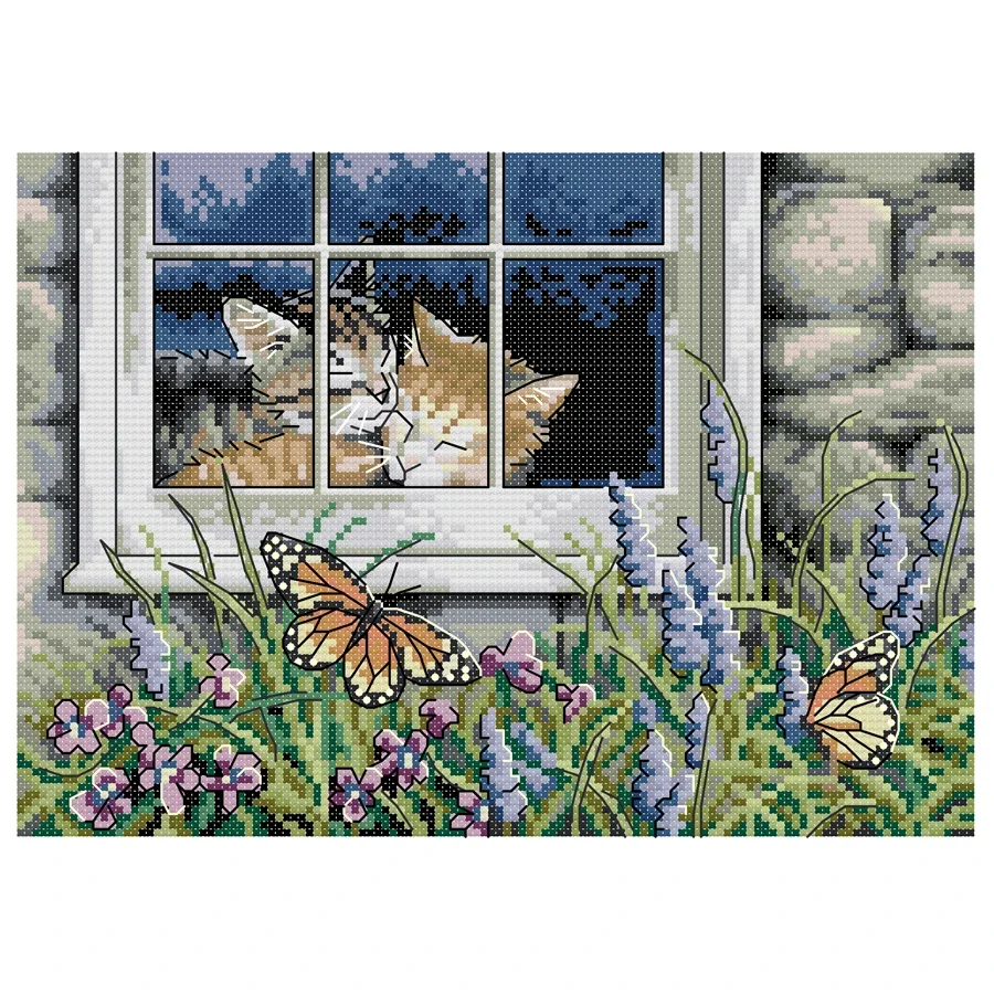 Joy Sunday Cross Stitch Kit Feline Love 11CT 14CT Printed Cross Stitch Embroidery Kit Print Fabric Crosstitch Kit Needlework