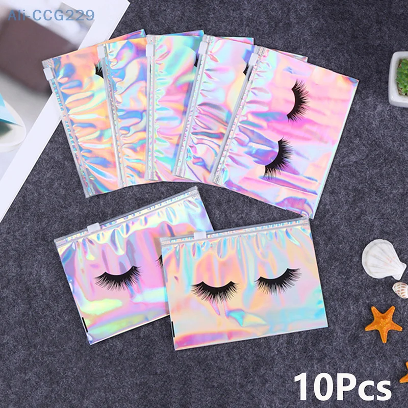 Cute Laser Self Sealing Zipper Bag, Laser Cartoon Jewelry Storage Bag, Colorful Aluminum Foil Packaging Bag Cosmetic Bag 10Pcs