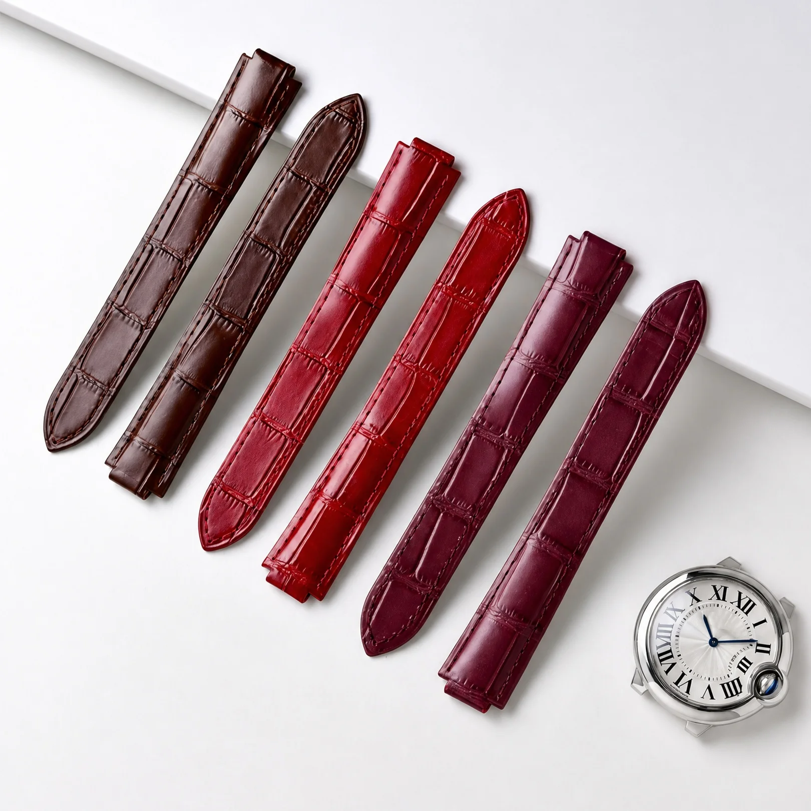 Cartier Watch Ballon Bleu - Speciale dubbele convexe lederen horlogeband voor