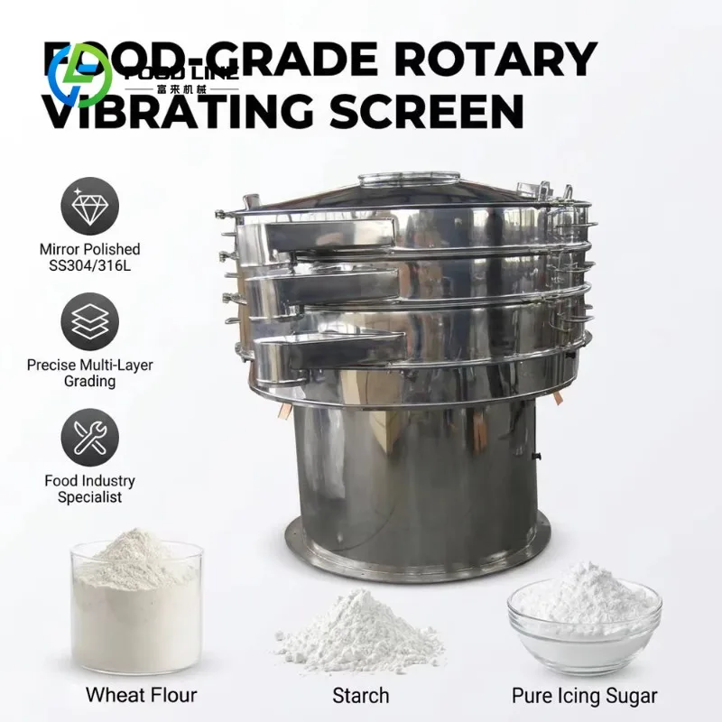 Custom anti clog rotary vibratory sieve efficient vibro screener for flour starch sugar powder impurity removal food workshop
