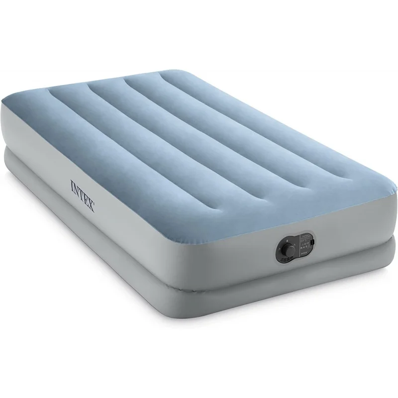 64157e Dura-beam plus mid-rise air mattress: Fiber-Tech-twin size-built-in USB electric pump-14in bed height-300lb weigh