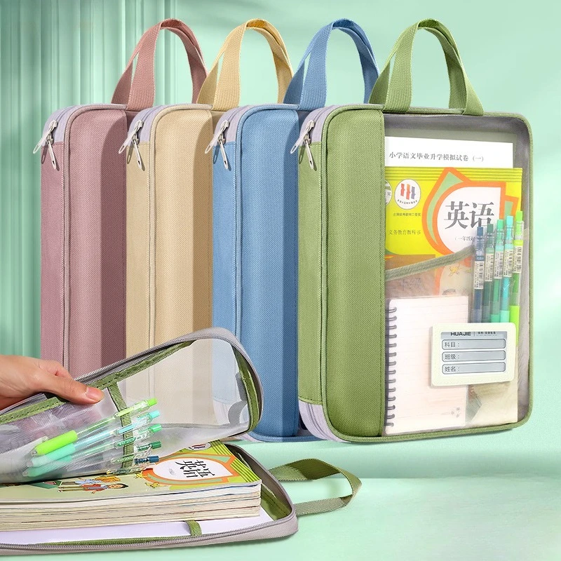 Multifunctional Nylon Mesh Tutoring Bag Transparent Large Capacity Zipper Pouch Bag Portable Handheld Handbag Office School