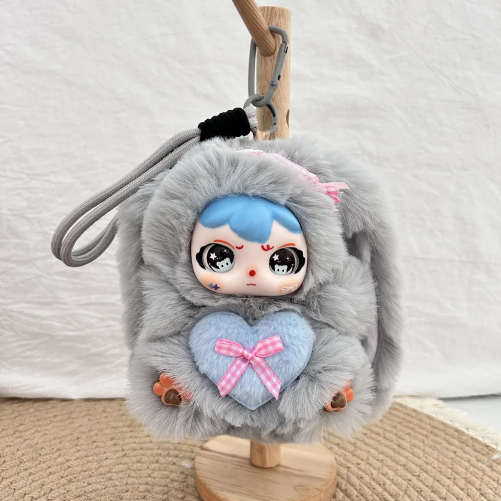 Furry plush rabbit doll vinyl base cute charm keychain backpack pendant, suitable for adult women and men