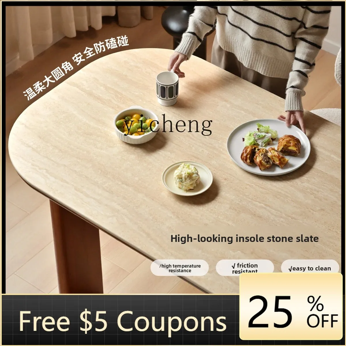 

AA French retro restaurant dining table Home medieval dining table and chair combination solid wood rock slab dining table