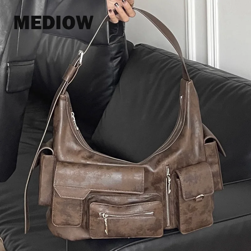 MEDIOW Moto & Biker Bags For Women Luxury Designer Handbags And Purses 2023 New In PU Tie-dye Process Multiple Pockets Shoulder