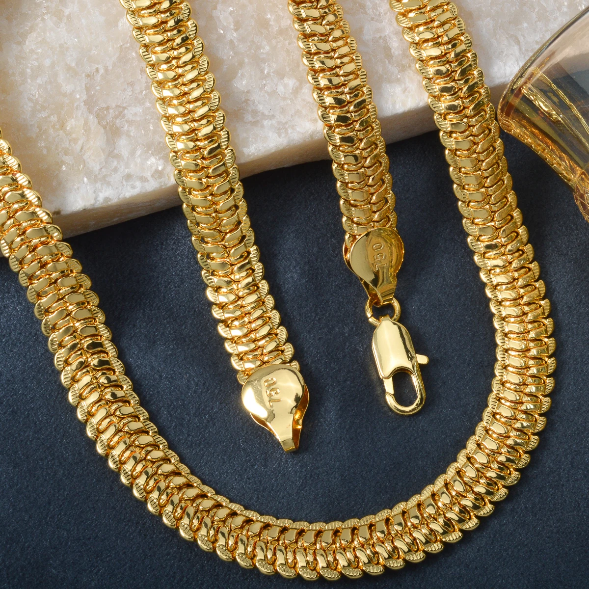 

18k Gold Plated Necklace Bracelet Snake Chain Hip-hop 750 Italy Mark Jewelry 2pcs Set Accessories Daily Birthday Parties Gifts