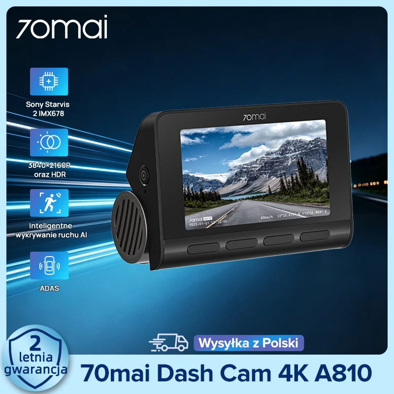 Kamera samochodowa 70mai Dash Cam 4K A810 Ultra HD 150 ° Monitor parkowania FOV 24Hours-Parking Monitor ADAS, koordynacja za pomocą wbudowanego GPS i WIFI, obsługa modułu 4G LTE w ekstremalnych