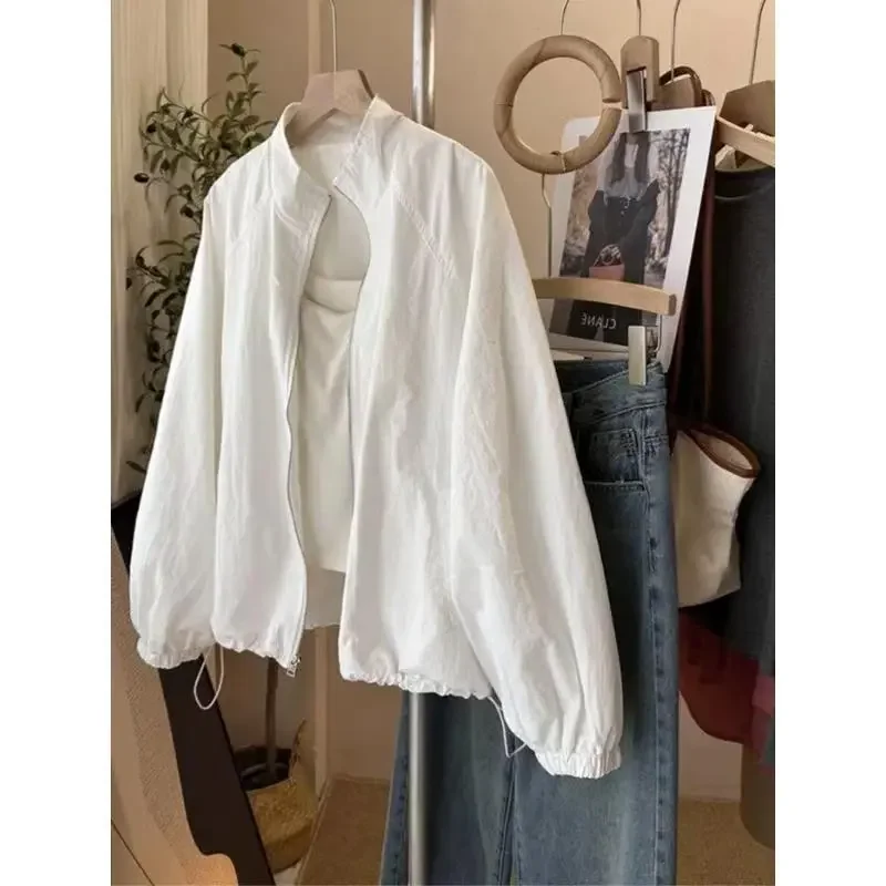 Women Stand Collar Drawstring Hem Lightweight