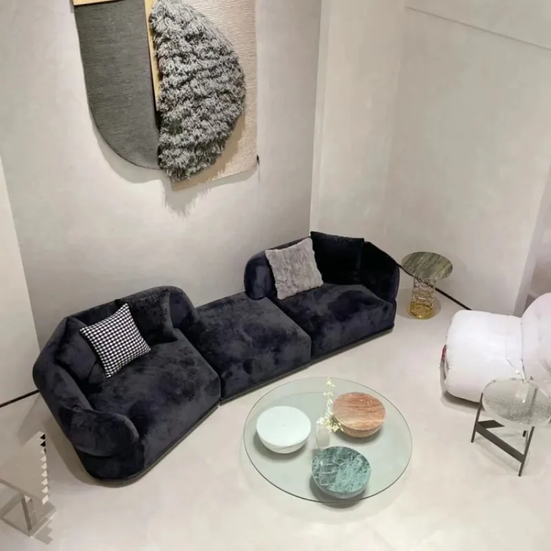 Modern Italian light luxury cream style villa large flat layer fabric combination curved sofa