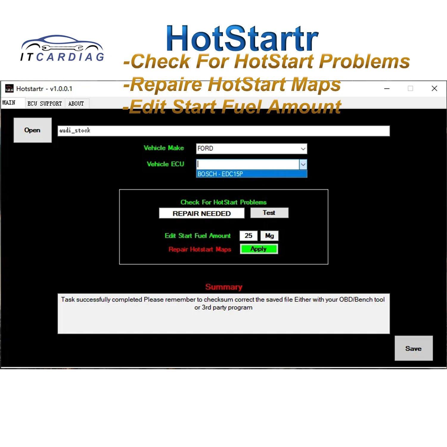 HotStartr Software Hot Startr Check For HotStart Problems Repaire HotStart Maps Edit Start Fuel Amount for VAG CAR EDC15P