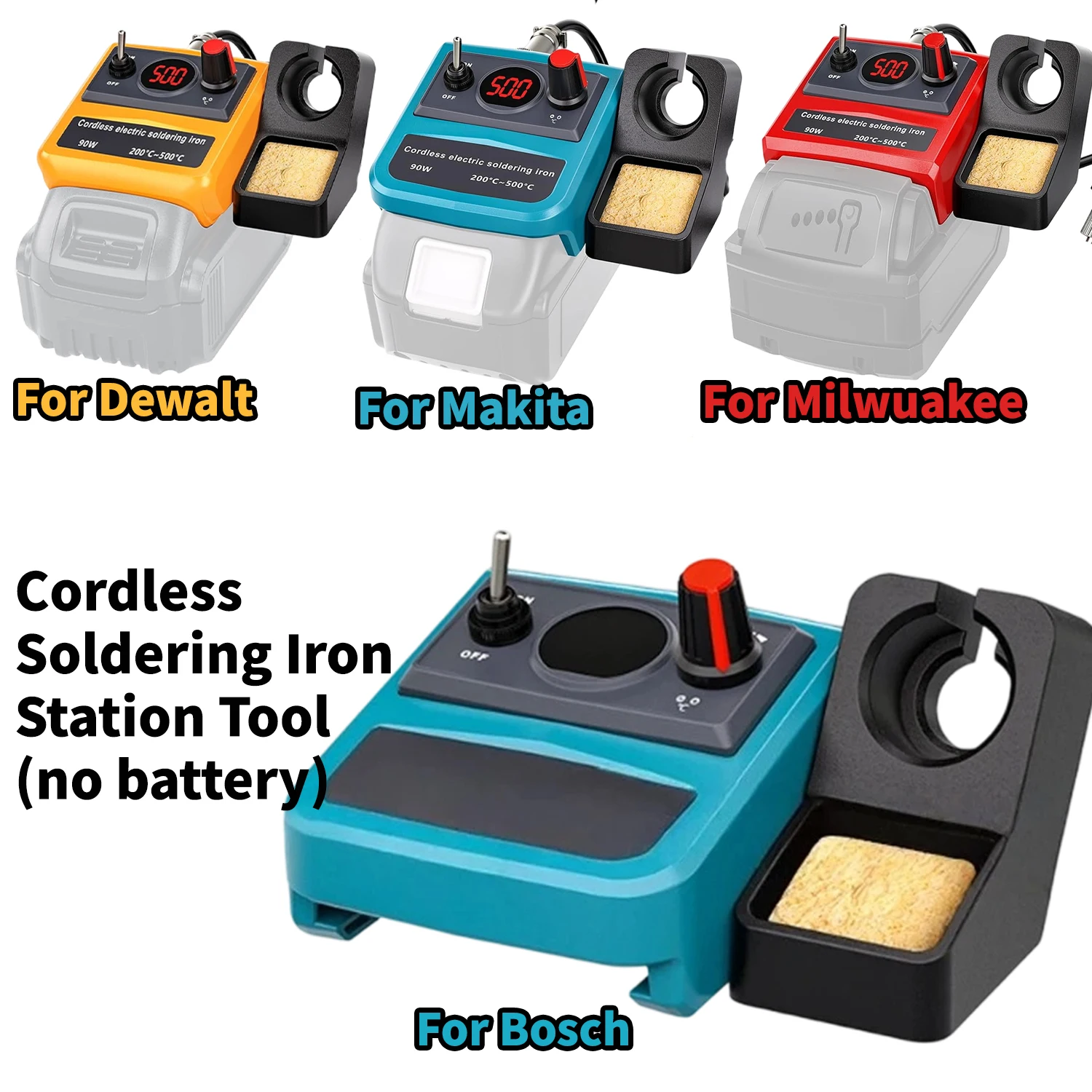 Cordless Soldering Iron for Makita/Dewalt/Milwuakee/Bosch 18 V Battery,90W LED Digital Solder Iron Soldering Gun with 5pcs Tips