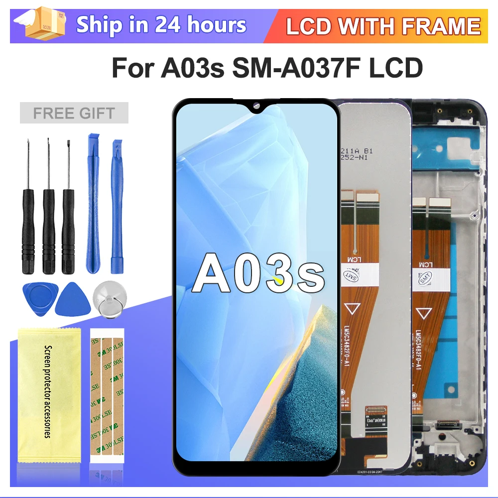 6,5 pulgadas A03S para Samsung A037F A037M A037G A037U A037W Reemplazo del ensamblaje del digitalizador de pantalla táctil LCD, con marco.