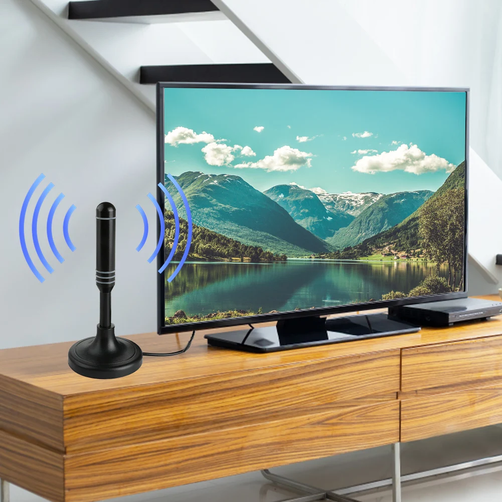 TV Aerial 300cm Coax Cable Digital Receiving Antenna Plug and Play Indoor Outdoor Digital HD Freeview Aerial for Smart TV