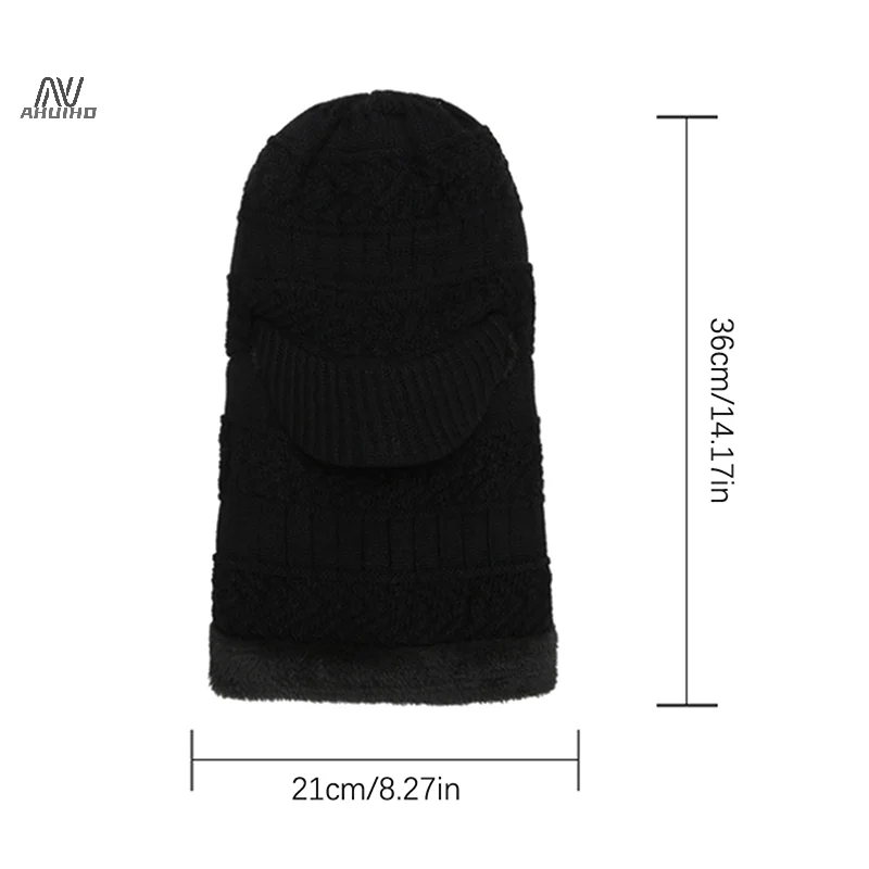 Winter Hat Thermal Knit Cap Men Women Warm Scarf All-in-one Thickened Hat Gloves Outdoor Cycling Running Neck Protect Caps