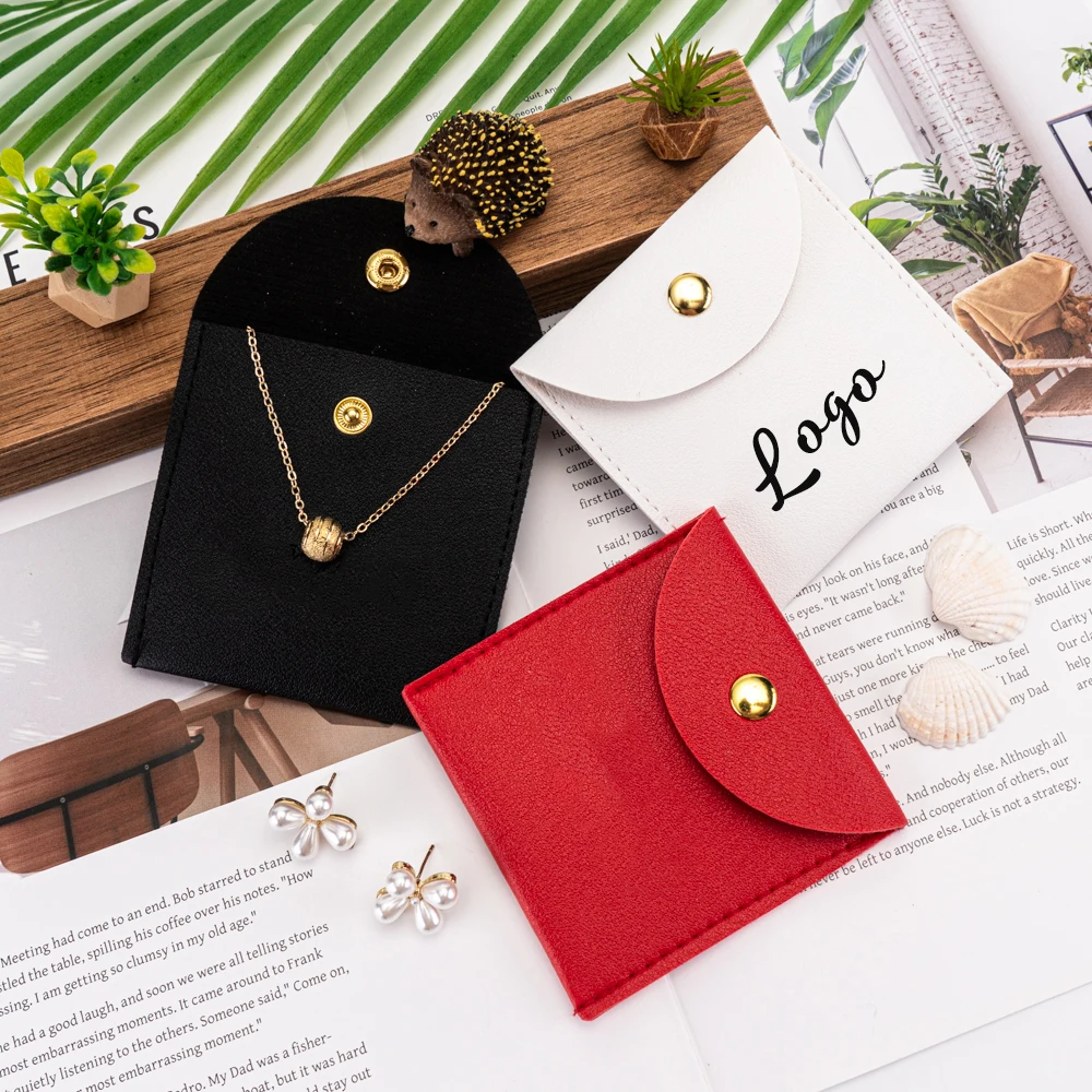 

Personalized 100pcs Gream Jewellery Pouch Pu Leather Snap Button Packaging Bag Gift Bracelet Necklace Earrings Rings Storeage