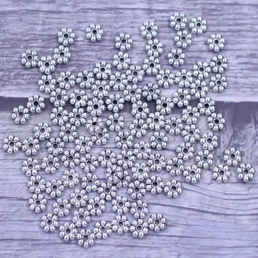 1500 قطعة خزر عازل زهرة صغيرة فضية لهجة الزنك معدن ل قلادة سحرية النتائج بها بنفسك 6x2 مللي متر #3