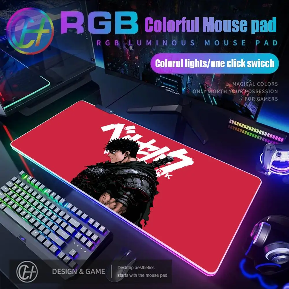 

RGB Pc Gamer Keyboard Mouse Pad Anime Berserk Mousepad LED Glowing Mouse Mats Rubber Gaming Computer Mausepad