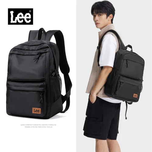 Imagen 2 del producto LEE clásico negro Unisex estudiante universitario bolso escolar de gran capacidad Casual ocio Nylon mochilas para ordenador portátil mujer hombre mochila