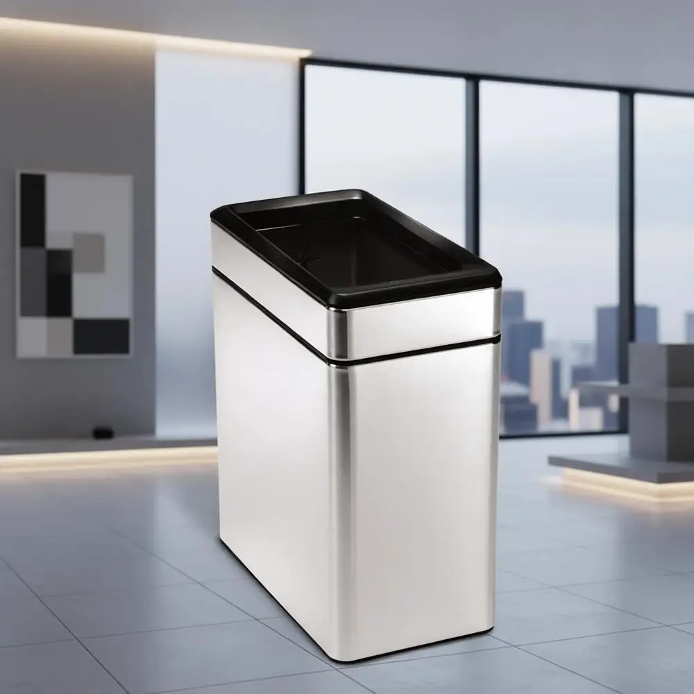 

10 Liter Capacity Slimline Trash Can for Home and Office, Brushed Stainless Steel Finish