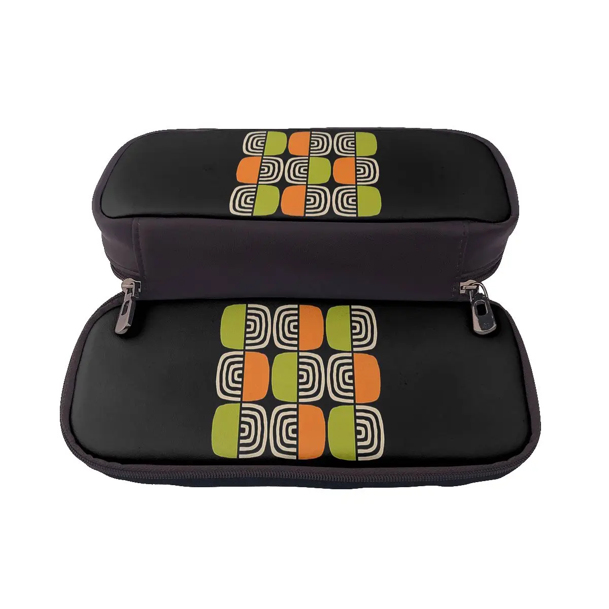 Half Concentric Circle Black Orange Green And Beig Leather Pencil Case for Boy Girl School Pen Box Pencil Bag Pen Holder Bag